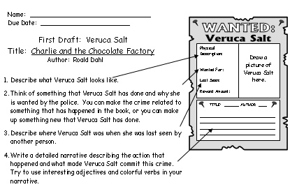 Veruca Salt First Draft Worksheets Charlie and the Chocolate Factory