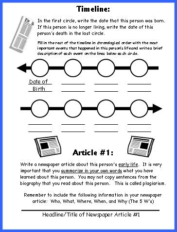 Biography Book Report Newspaper Writing Worksheets
