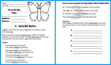 Butterfly Book Report Project First Draft Writing Worksheets