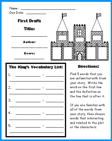 Castle Book Report Project Creative Writing Worksheets