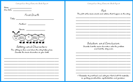Caterpillar Elementary Student Book Report Project First Draft Writing Worksheets