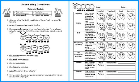 Caterpillar Creative Writing Grading Rubric and Assembling Directions