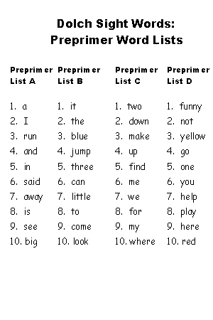 Dolch Sight Words: Free Flash Cards and Lists for Dolch High Frequency