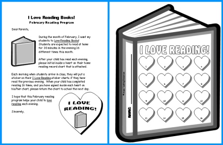 Home Reading Record Sticker Chart Valentine's Day