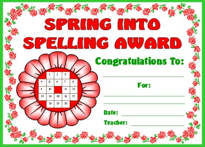 Spring Flower Student Award Certificate for Sticker Charts