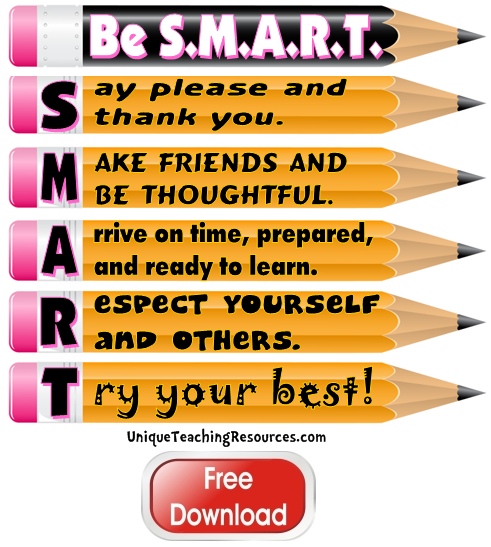 Click here to download this free SMART classroom rules bulletin board display.
