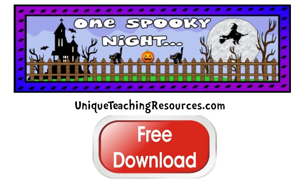 Click here to download this free Halloween teaching resources bulletin board display banner.