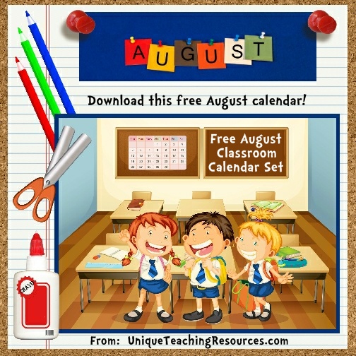 Free Printable August Classroom Calendar For School Teachers