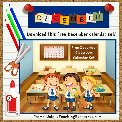 Free Printable December Classroom Calendar For School Teachers