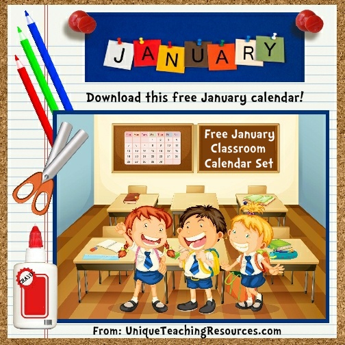 Free Printable January Classroom Calendar For School Teachers