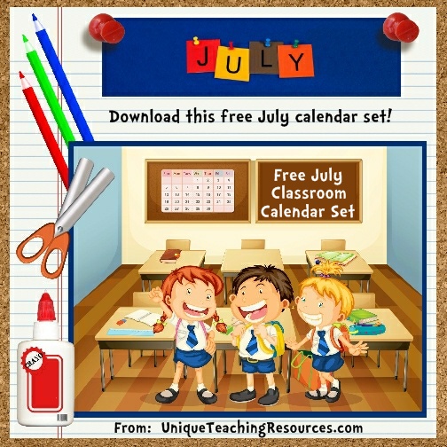 Free Printable July Classroom Calendar For School Teachers