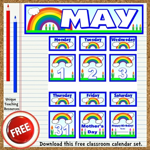 Free Printable May Classroom Calendar For School Teachers