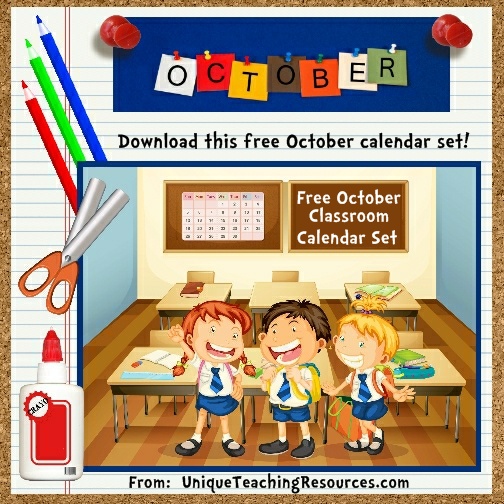 Free Printable October Classroom Calendar For School Teachers