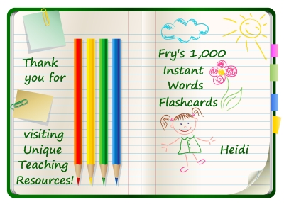 Download Free Fry 1000 Instant Word Flashcards On Unique Teaching Resources