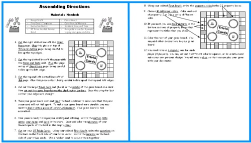 Game Board Book Report Project: templates, worksheets, grading rubric