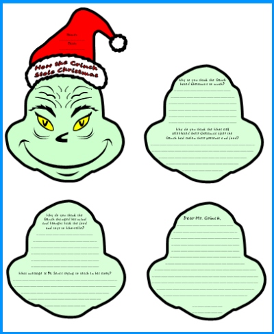 Grinch Coloring Pages on This Set Includes A Matching 5 Page Bulletin Board Display Banner