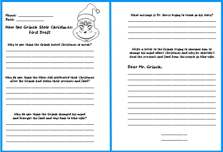 How the Grinch Stole Christmas Lesson Plans Comprehension Questions