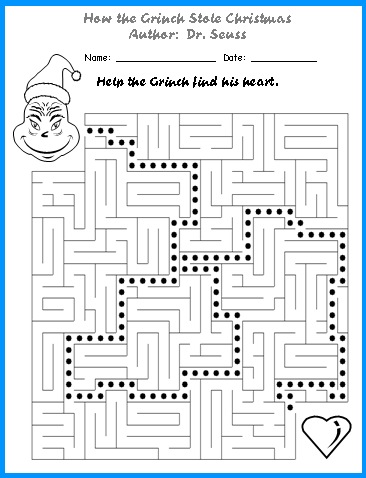 How the Grinch Stole Christmas Maze Puzzle Worksheet 