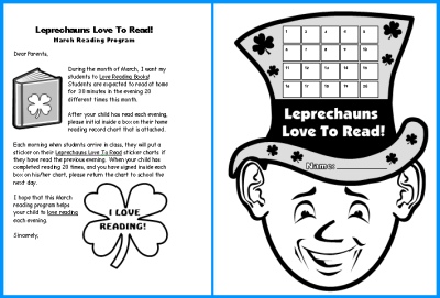 Home Reading Record Program Sticker Chart St. Patrick's Day