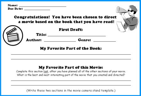 Movie Camera Book Report First Draft Writing Worksheets