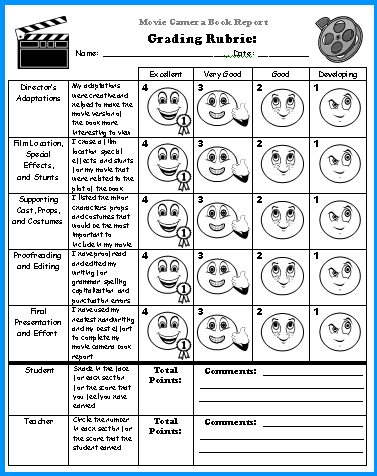 Movie Camera Book Report Projects Templates Grading Rubric