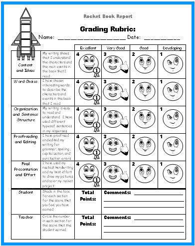 Rocket Book Report Project Reading Grading Rubric
