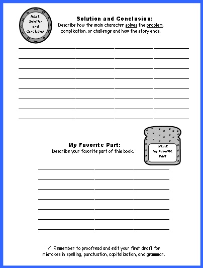 Sandwich Book Report Projects Worksheet:  Problem, Plot, and Story Climax
