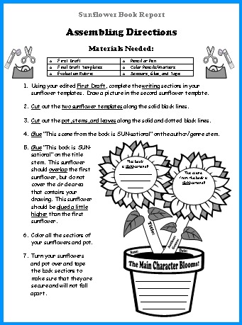 Sunflower Book Report Project Elementary Student Directions Worksheet