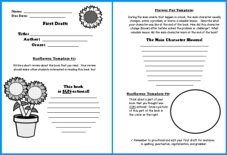 Sunflower Book Report First Draft Writing Worksheets