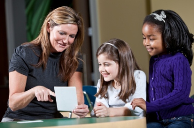 Flashcards Elementary School Teacher and Students Reading Flashcards Elementary School Teacher and Students Reading