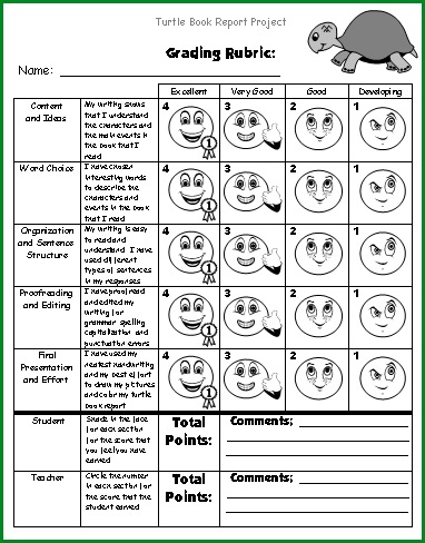 Turtle Book Report Project Grading Rubric For Students and Teachers