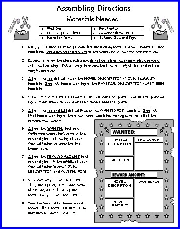 Wanted Poster Book Report Assembling Directions