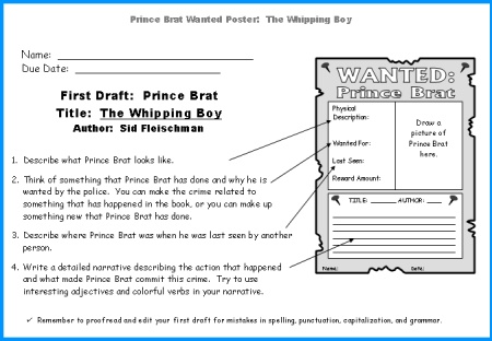 The Whipping Boy Student Wanted Posters Worksheets
