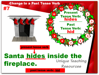 Christmas powerpoint lesson that reviews past and present tense verbs.