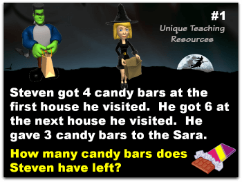 Fun Halloween math word problems powerpoint lesson.