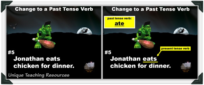 For this fun Halloween powerpoint lesson, students change present tense verbs to past tense.