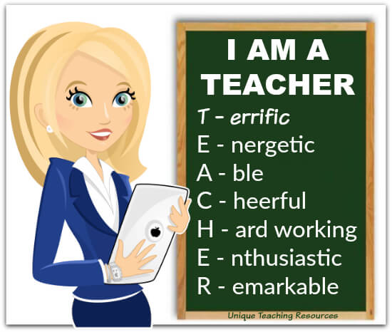 I am a teacher letters on chalkboard T.E.A.C.H.E.R.