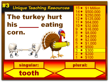 Fun Thanksgiving powerpoint lesson that reviews singular and plural words.