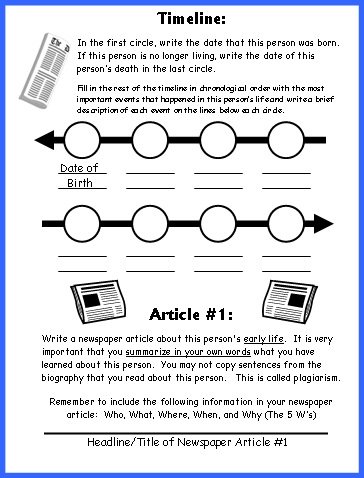 Biography Book Report Newspaper Writing Worksheets