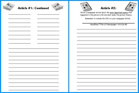 Biography Book Report Creative Writing Worksheets