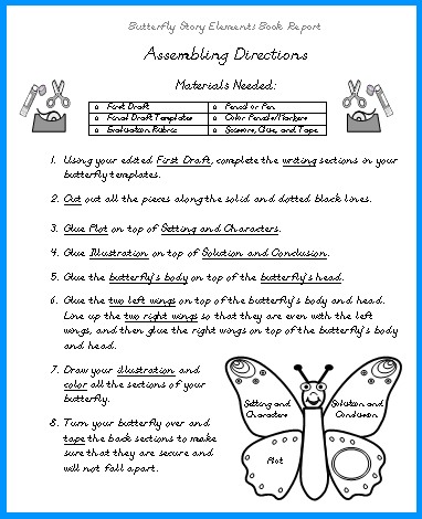 Butterfly Elementary Student Book Report Project Directions Worksheet