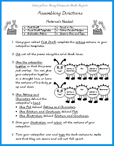 Caterpillar Elementary Student Book Report Project Directions Worksheet