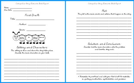 Caterpillar Elementary Student Book Report Project First Draft Writing Worksheets
