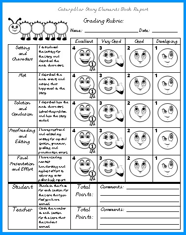 Caterpillar Elementary Student Book Report Project Grading Rubric