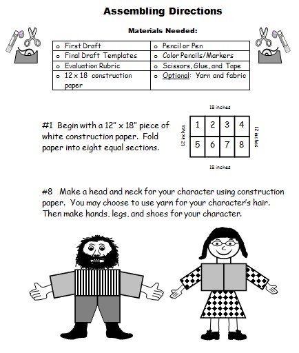 Elementary Teacher Directions for Making a Main Character Body Book Report Project