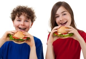 Children Eating Cheeseburgers