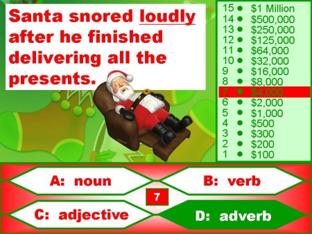 Christmas Parts of Speech Powerpoint Lesson Activity reviewing nouns, verbs, adjectives, and adverbs