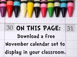 Download Free November Classroom Calendar Set