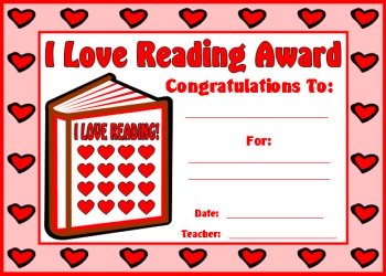 I Love Reading Award Certificate