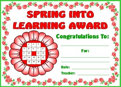 Spring Flower Award Certificate for Sticker Charts